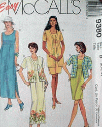 9380 EMPIRE SLVLSS DRESS LENGTHS,JACKET PATTERN 12-16 10-14,8-12
